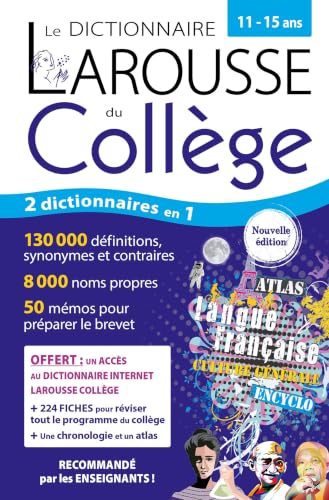 Couverture DICTIONNAIRE LAROUSSE DU COLLEGE ET SON DICTIONNAIRE EN LIGNE 11/15 ANS (Broché) - ISBN 9782036068575