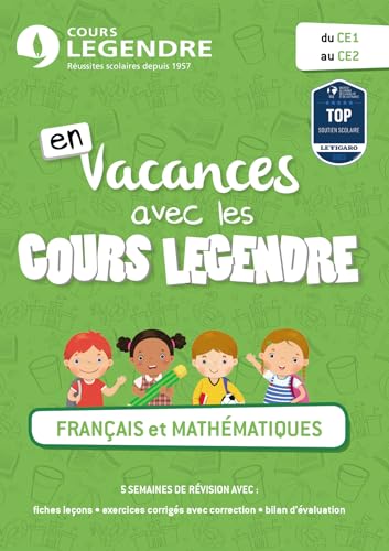 Couverture FRANCAIS ET MATHEMATIQUES DU CE1 AU CE2 - Cours Legendre (Poche) - ISBN 9782375812266