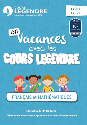Couverture FRANCAIS ET MATHEMATIQUES DU CM1 AU CM2 - Cours Legendre (Poche) - ISBN 9782375812280