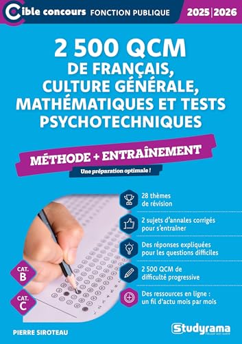 Couverture 2 500 QCM FRANCAIS CULTURE GENERALE MATHS (Trade Paperback) - ISBN 9782759056781